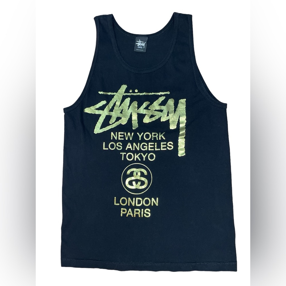 Stussy Black and Gold Tank Top